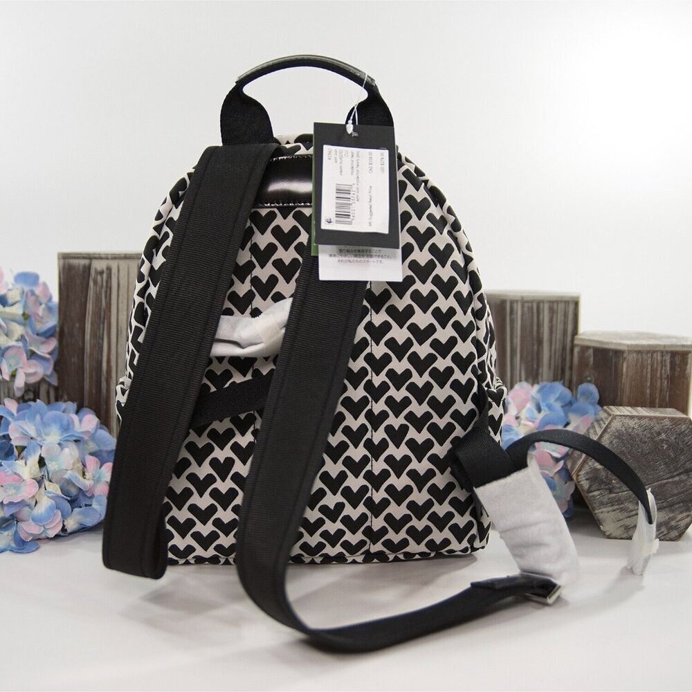 Kate Spade Sam Icon Black White Heart Nylon Jacquard Small Backpack Bag NWT - Picture 5 of 7